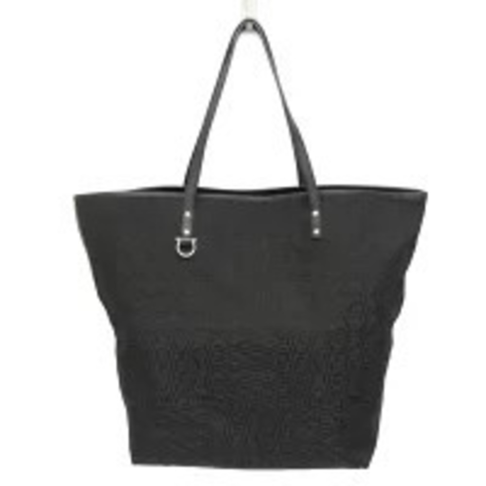 Salvatore Ferragamo Gancini Leather Tote Bag Black